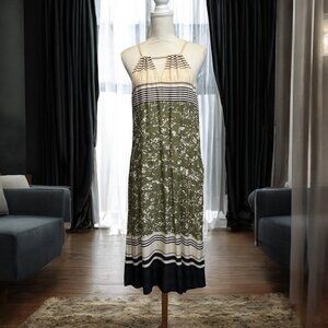 Prana Parisol Pocketed Scandi Chic Midi Dress Cargo Canopy Green & White Size XS